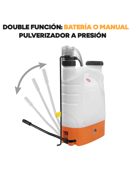 Bomba de Pulverización de Espalda 2 en 1, 16 litros, Batería Recargable de 12V