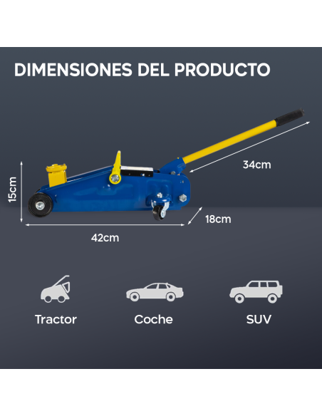 Gato elevador para coche hidráulico con carretilla de 2 toneladas con 4 ruedas