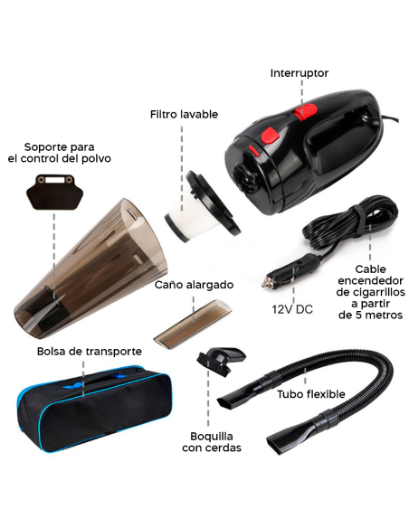 Mini aspirador portátil para coches camiones barcos con toma de mechero de 12V