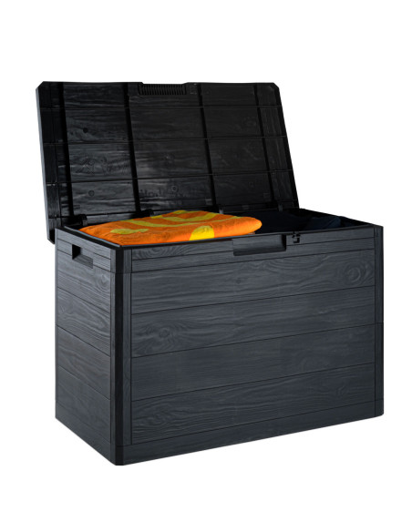 Baúl Contenedor Cofre 160lt de Resina Efecto Madera para Jardín 53x77.5x44.5