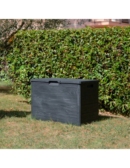 Baúl Contenedor Cofre 160lt de Resina Efecto Madera para Jardín 53x77.5x44.5