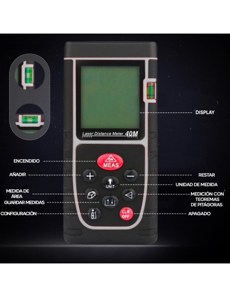 Medidor láser Medidor de distancia 40 m con pantalla LCD con pilas de nivel IP54