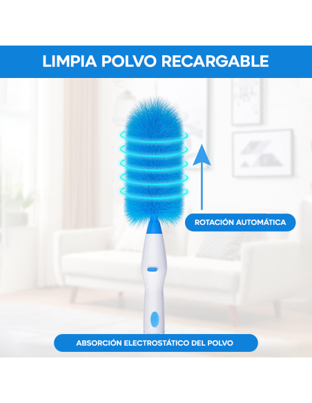 Plumero Eléctrico Recargable Cepillo Giratorio Limpieza 2 Cabezales Inalámbricos
