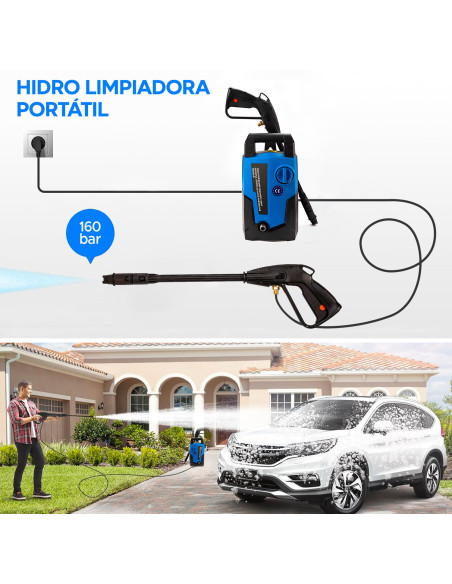 Hidrolimpiadora Eléctrica 160 Bar Alta Presión 1600W Motor 360lt Portátil