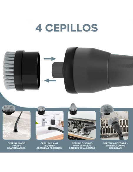 Cepillo Giratorio Eléctrico Inalámbrico Batería 26V Limpieza Azulejo 4 Cabezales