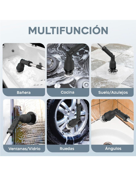 Cepillo Giratorio Eléctrico Inalámbrico Batería 26V Limpieza Azulejo 4 Cabezales