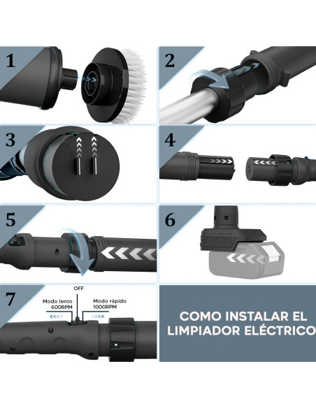 Cepillo Giratorio Eléctrico Inalámbrico Batería 26V Limpieza Azulejo 4 Cabezales