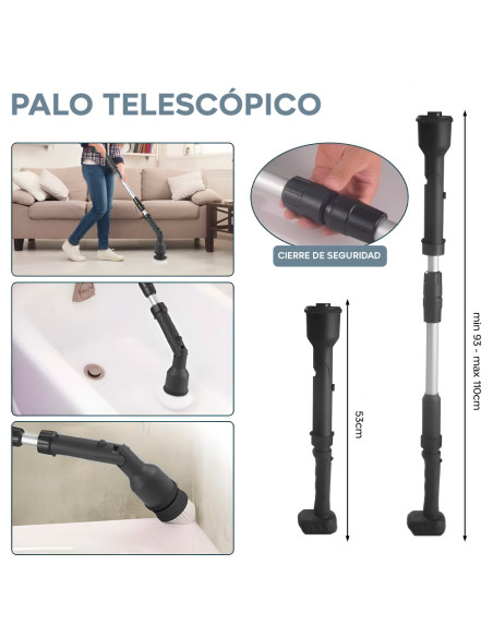 Cepillo Giratorio Eléctrico Inalámbrico Batería 26V Limpieza Azulejo 4 Cabezales