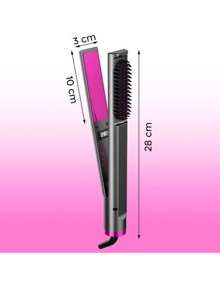 Plancha Pelo Cerámica con Cepillo Alisador 3 en 1 Pantalla LCD Temperatura 230°