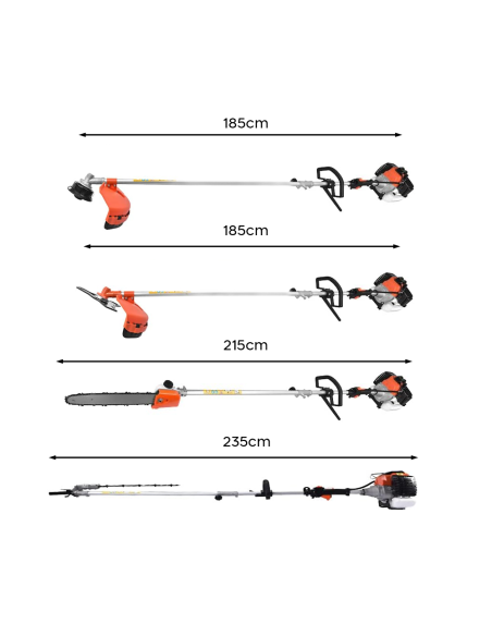 Corta-césped corta-ramas corta-setos 52cc KRAFTROYAL 4 en 1 para jardinería