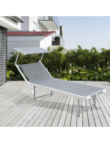 Tumbona LUXURIOUS con Parasol de Aluminio Respaldo Reclinable 180X60X40
