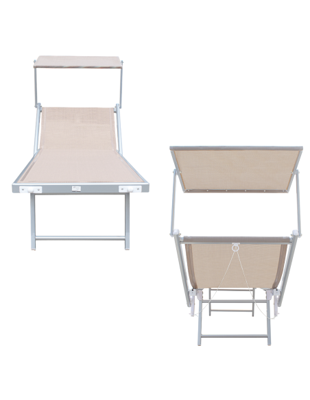 Tumbona LUXURIOUS con Parasol de Aluminio Respaldo Reclinable 180X60X40