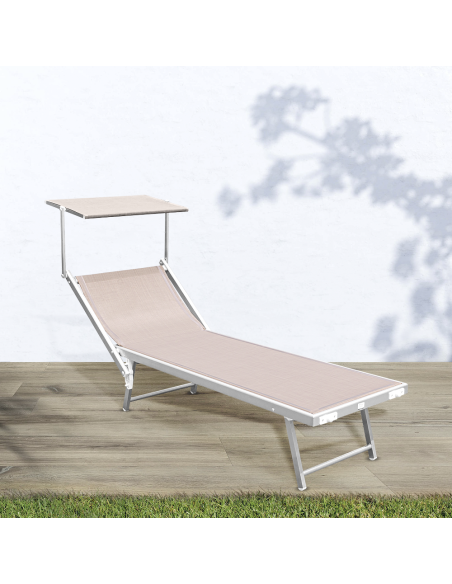 Tumbona LUXURIOUS con Parasol de Aluminio Respaldo Reclinable 180X60X40