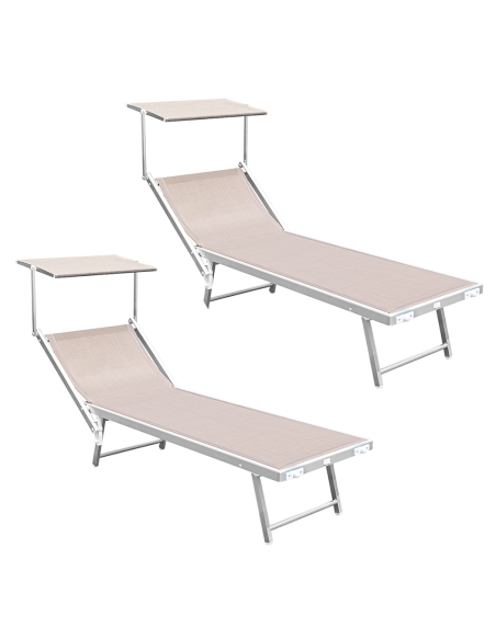 Pack 2 Tumbonas Playa LUXURIOUS Parasol de Aluminio Reclinable 180X60X40