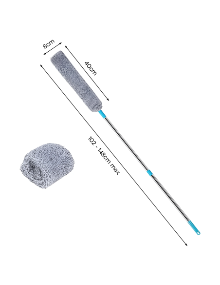 Plumero telescópico extensible con paño de microfibra para polvo y suelos