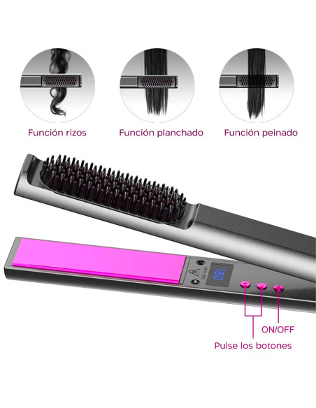 Plancha Pelo Cerámica con Cepillo Alisador 3 en 1 Pantalla LCD Temperatura 230°