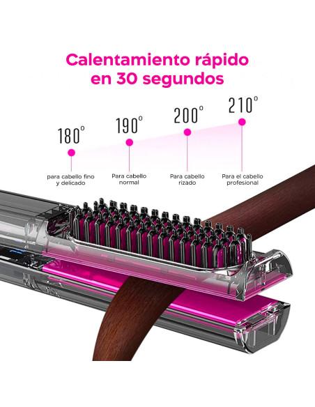 Plancha Pelo Cerámica con Cepillo Alisador 3 en 1 Pantalla LCD Temperatura 230°
