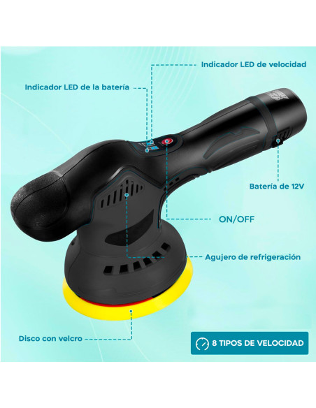 Pulidora Eléctrica con Batería 24V para coches y Pisos 8 Velocidades