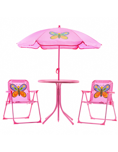 Set Jardín para Niñas 4 pz Mesa y Sillas con Sombrilla Rosa Ajustable 3-6 Años