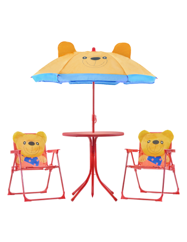 Set Jardín para Niños 4 Piezas Mesa Sillas y Sombrilla Ajustable Rojo 3-6 Años