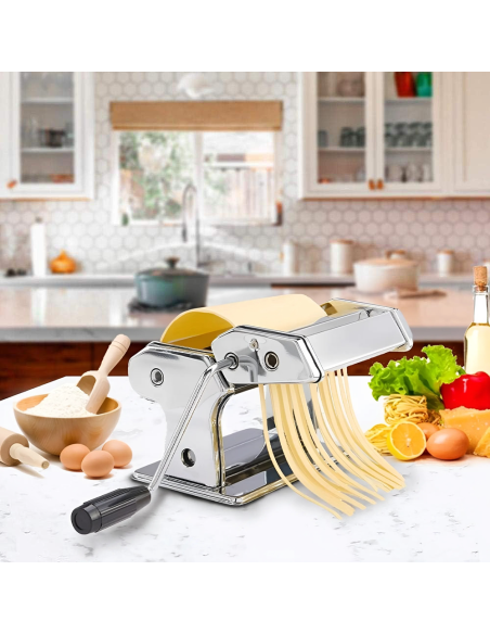 Máquina de Pasta Fresca Manual de Acero con 7 Ajustes para Lasaña y Fettuccine