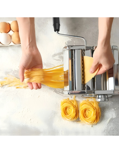 Máquina de Pasta Fresca Manual de Acero con 7 Ajustes para Lasaña y Fettuccine