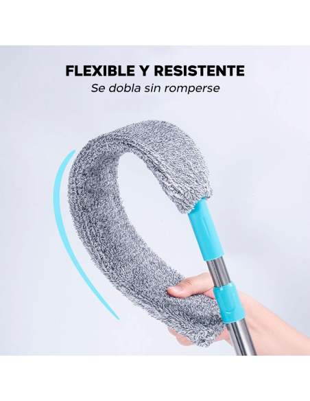 Plumero telescópico extensible con paño de microfibra para polvo y suelos