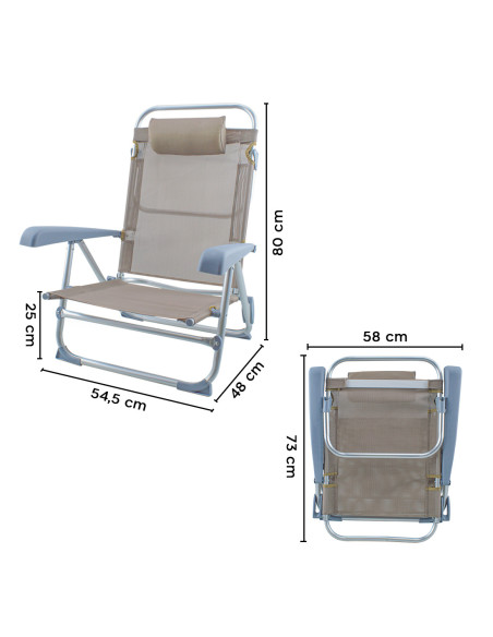 Silla de playa Spiaggina en Textilene con cojín reclinable de aluminio