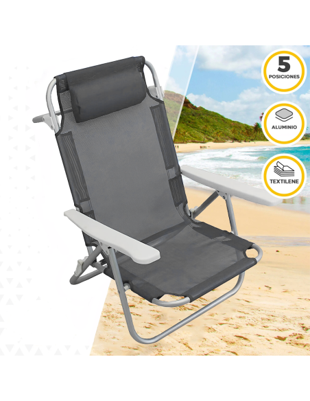 Silla de playa Spiaggina en Textilene con cojín reclinable de aluminio