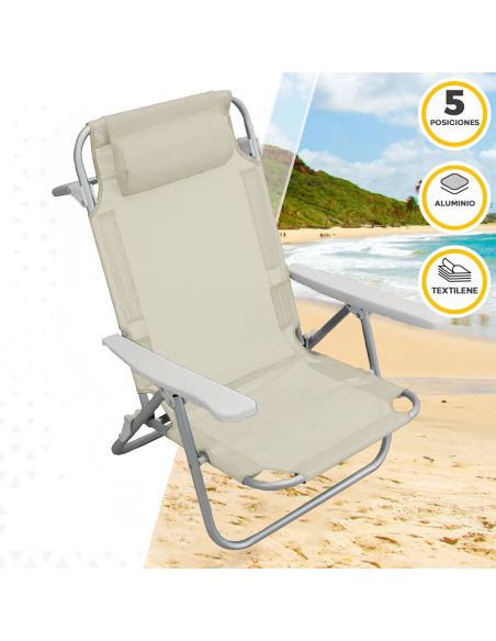 Silla de playa Spiaggina en Textilene con cojín reclinable de aluminio