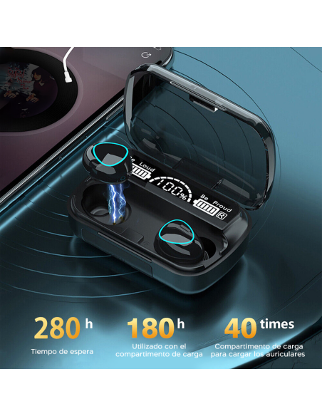 Auriculares táctiles inalámbricos Bluetooth 5.3 Micrófono con pantalla LED