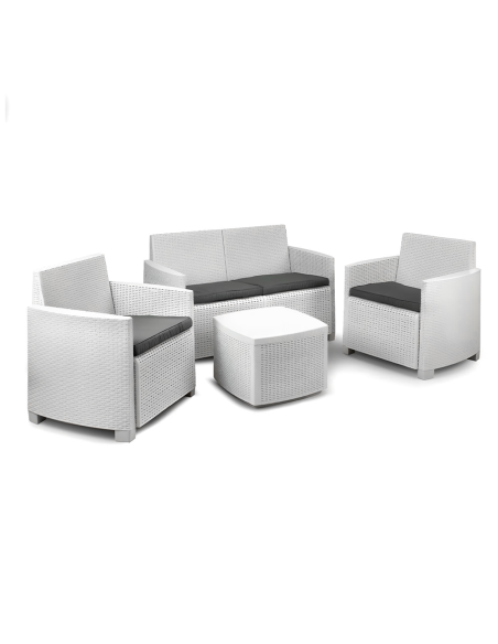 Set jardín Salón COMO Sofá Sillones Mesa Polipropileno imitación Ratán 4 plazas