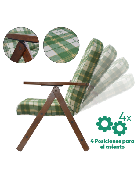 Sillón de Madera MASLEGNO AMALFI Sillón Reclinable Cojín Acolchado 108x65x60