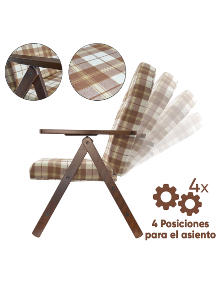 Sillón de Madera MASLEGNO AMALFI Sillón Reclinable Cojín Acolchado 108x65x60