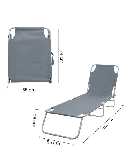 Set 2 Tumbonas plegables 2309 respaldo reclinable de acero 4 posiciones