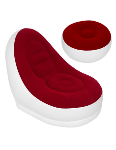 Sillón Inflable con Reposapiés Sofá Moderno en Tela Aterciopelada Portátil