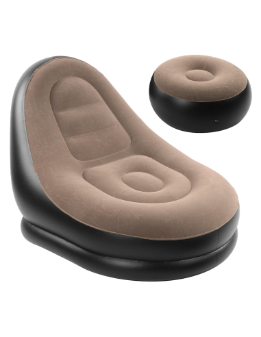 Sillón Inflable con Reposapiés Sofá Moderno en Tela Aterciopelada Portátil