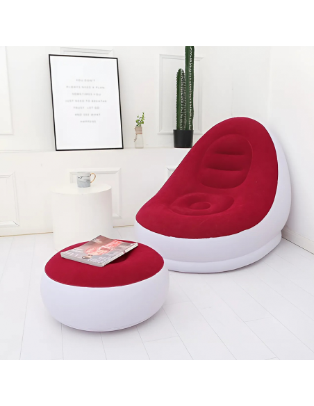 Sillón Inflable con Reposapiés Sofá Moderno en Tela Aterciopelada Portátil