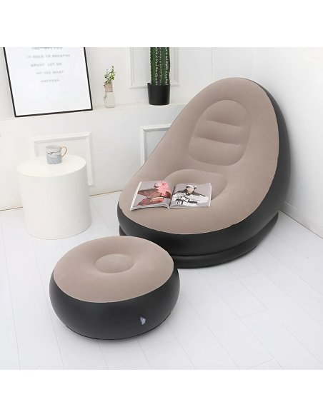 Sillón Inflable con Reposapiés Sofá Moderno en Tela Aterciopelada Portátil