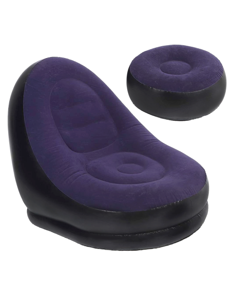 Sillón Inflable con Reposapiés Sofá Moderno en Tela Aterciopelada Portátil