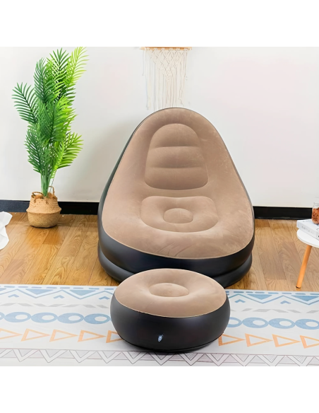 Sillón Inflable con Reposapiés Sofá Moderno en Tela Aterciopelada Portátil
