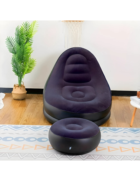 Sillón Inflable con Reposapiés Sofá Moderno en Tela Aterciopelada Portátil