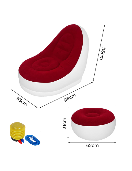 Sillón Inflable con Reposapiés Sofá Moderno en Tela Aterciopelada Portátil