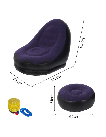 Sillón Inflable con Reposapiés Sofá Moderno en Tela Aterciopelada Portátil