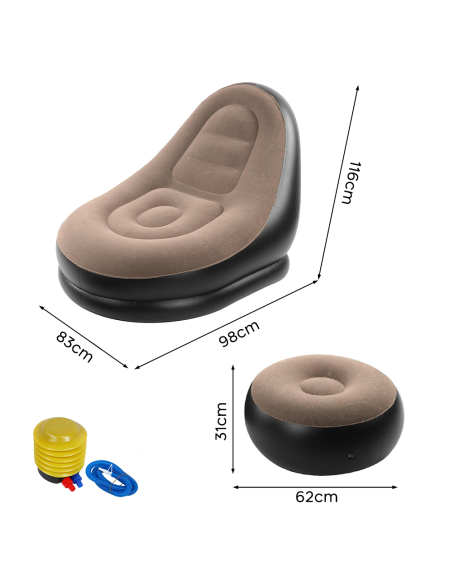 Sillón Inflable con Reposapiés Sofá Moderno en Tela Aterciopelada Portátil