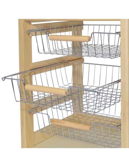Carrito Panero 3 Cajones Portabotellas con Ruedas MAS033 Natural 57x38x82