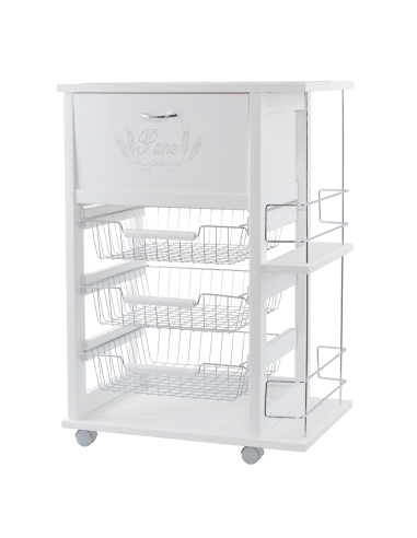 Carrito Panero 3 Cajones Portabotellas con Ruedas MAS084 Blanco 57x38x82cm