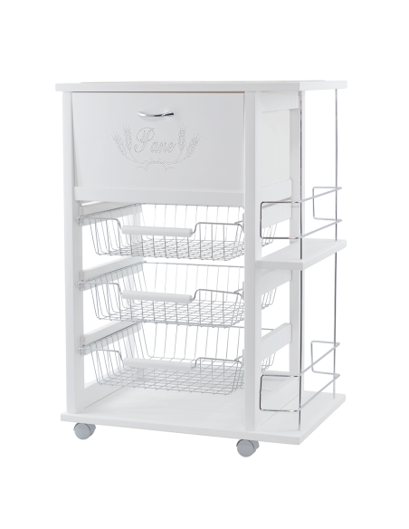 Carrito Panero 3 Cajones Portabotellas con Ruedas MAS084 Blanco 57x38x82cm