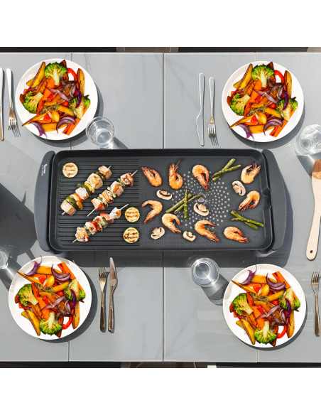 Plancha Eléctrica Aluminio Antiadherente Parrilla 2200W Extra Grande 65.5x29cm