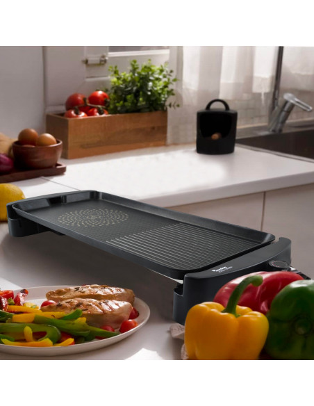 Plancha Eléctrica Aluminio Antiadherente Parrilla 2200W Extra Grande 65.5x29cm